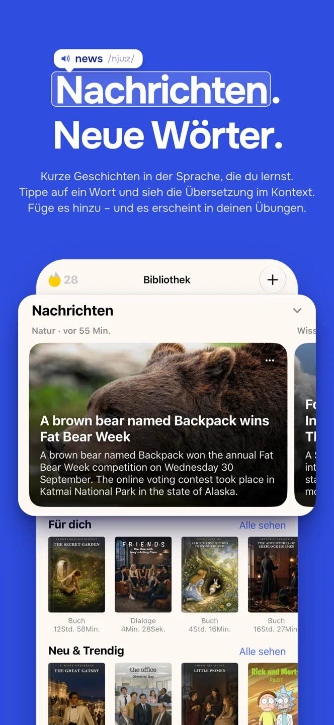 Nachrichten für das Sprachtraining