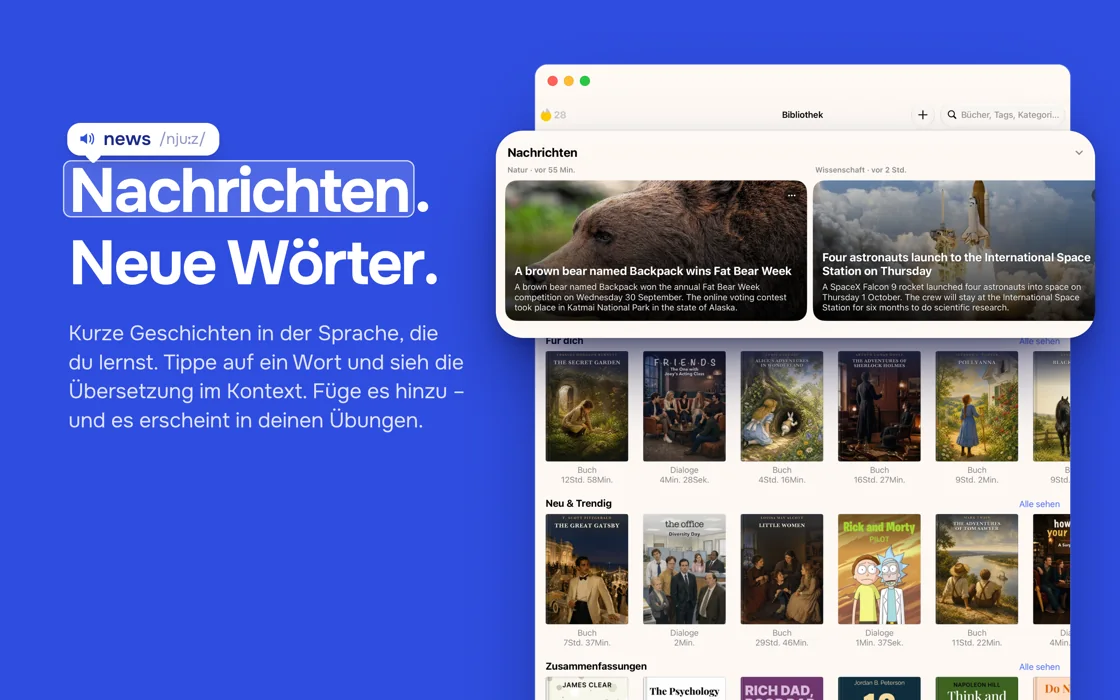 Nachrichten für das Sprachtraining